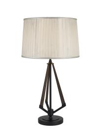 IL32956BL/CR  Hilton Table Lamp, 1 Light E27, Satin Black/Dark Grey Wood/Cream 22x26cm Shade